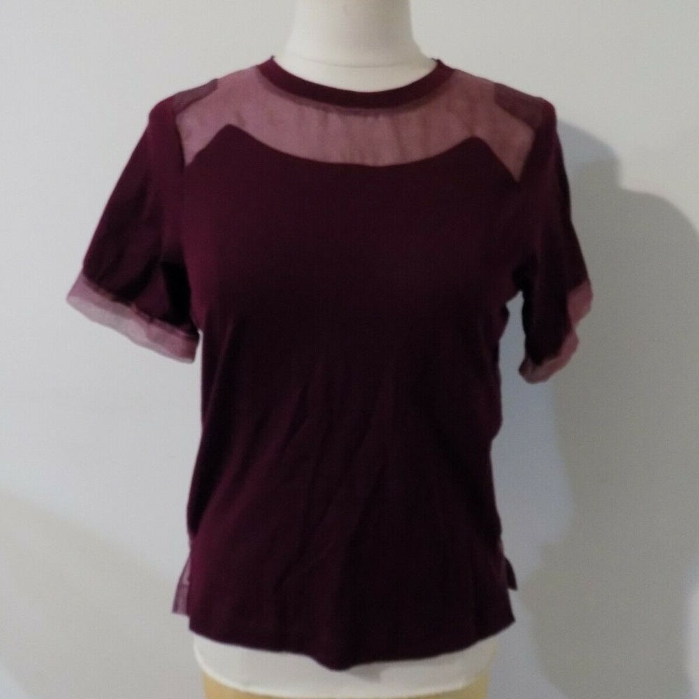 J. CREW Cranberry Short Sleeve Top with Semi-Sheer Sections, Small - Picture 2 of 4